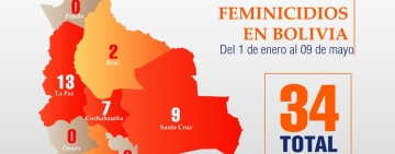 Fiscalía reporta 34 feminicidios y 15 infanticidios en Bolivia