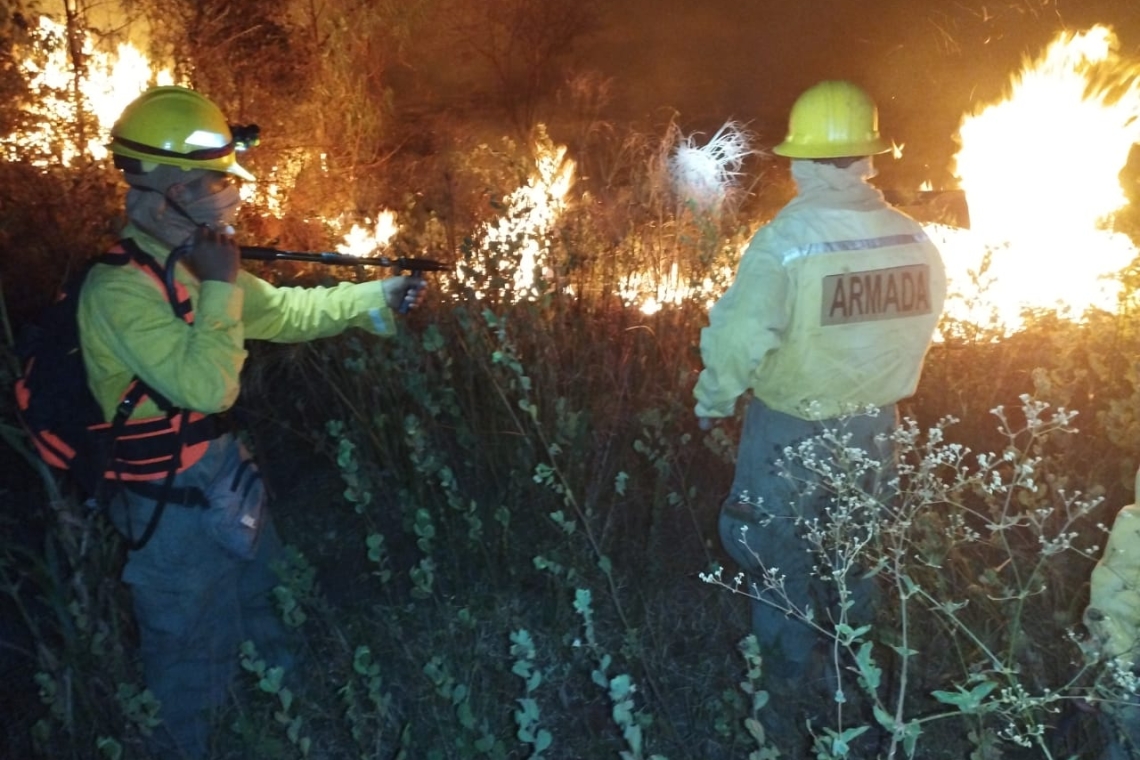 Bomberos, maquinaria y aeronaves trabajan para disipar el fuego en el Parque Otuquis