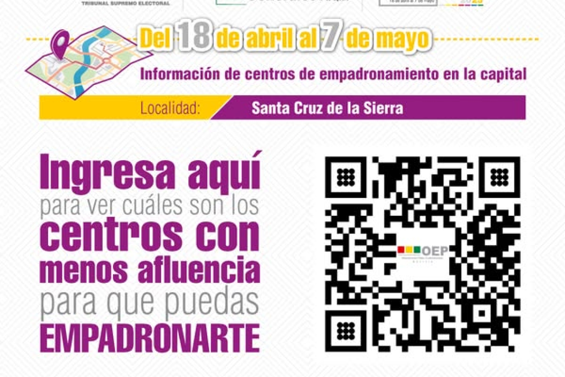 Elecciones generales: Activan código QR para facilitar empadronamiento en Santa Cruz 
