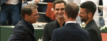 Rafael Nadal se quebró en presencia de Djokovic, Federer y Murray durante el emotivo homenaje que recibió en Roland Garros