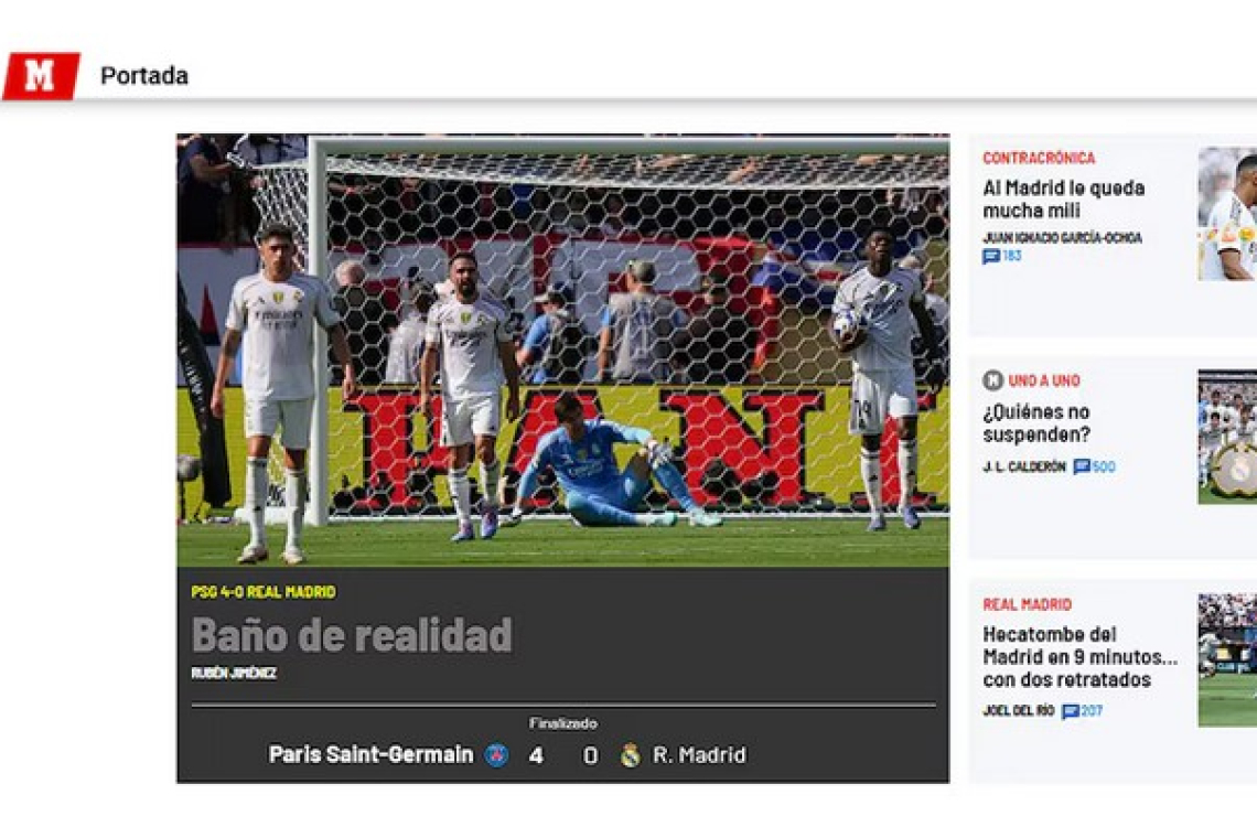 “Humillación” y “baile”: las lapidarias portadas de los medios españoles por la goleada del PSG al Real Madrid