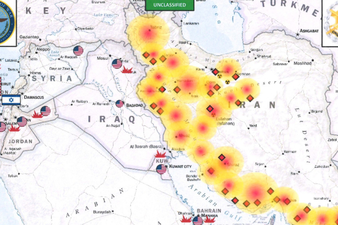 Mapa del Pentágono muestra las primeras 100 horas de ataques contra Irán