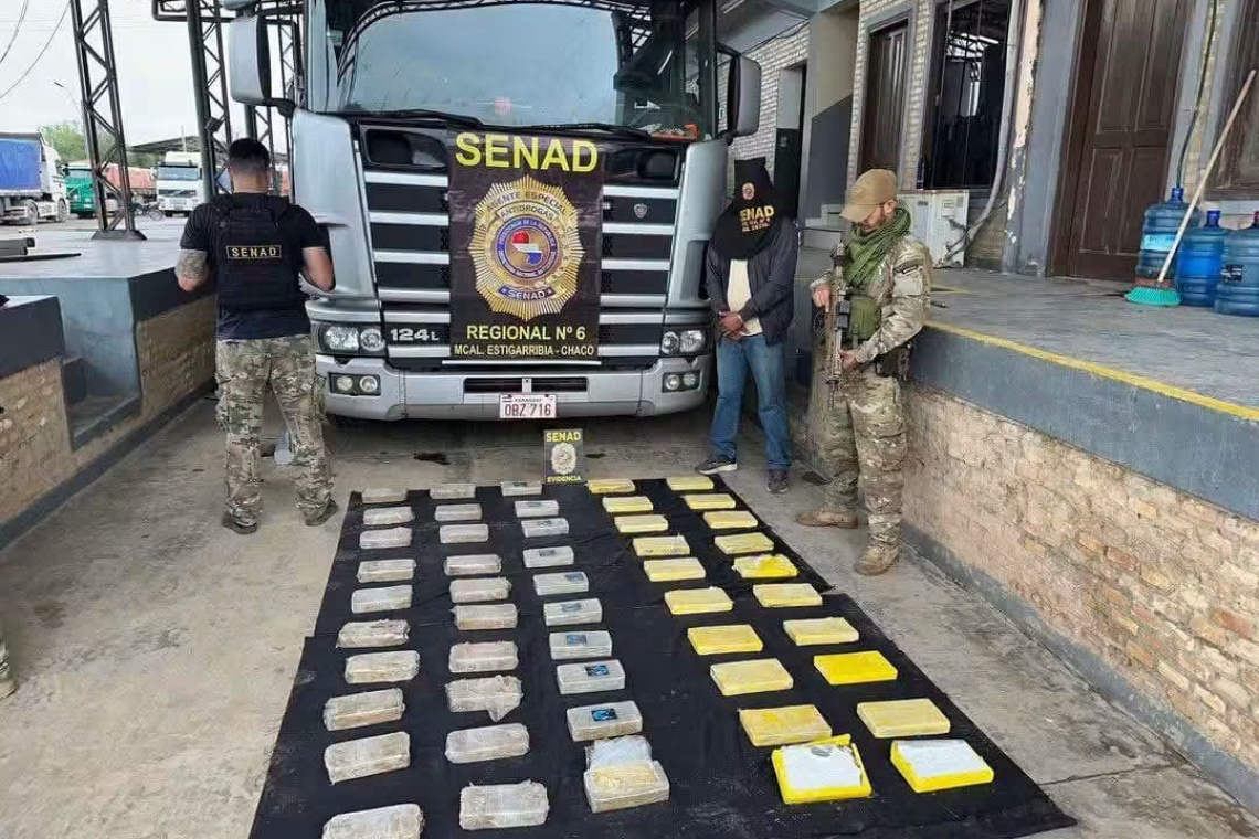 Policía antidroga del Paraguay confisca 52 kilos de cocaína procedente de Bolivia 